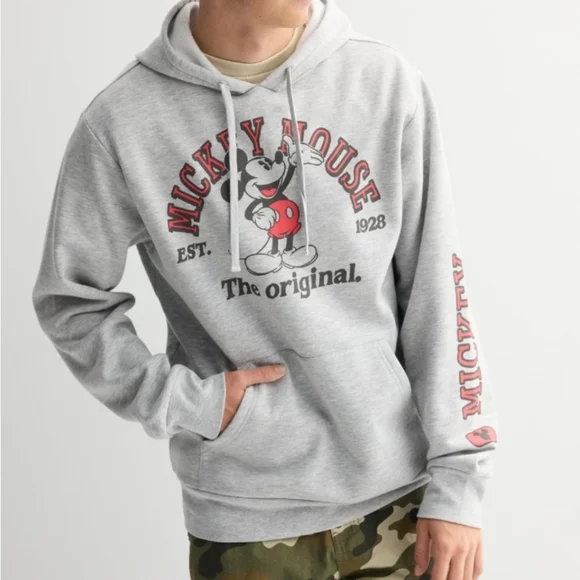 Disney Mickey Mouse Gray Hoodie Sweatshirt Mens XL XXL NWT - Picture 2 of 5